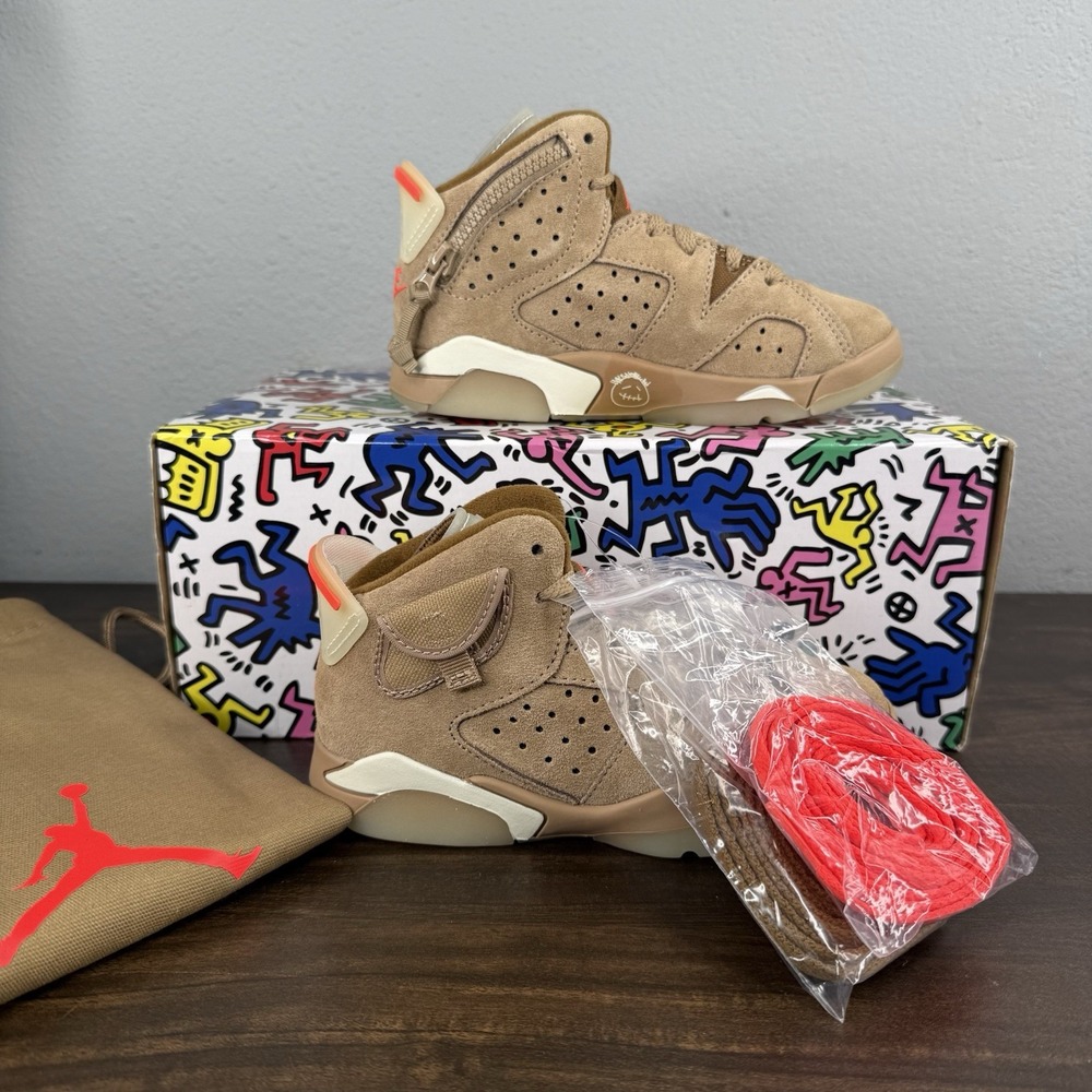 Travis Scott x Air Jordan 6 Retro PreSchool British Khaki DH0693-200 Size 11c - Picture 10 of 14